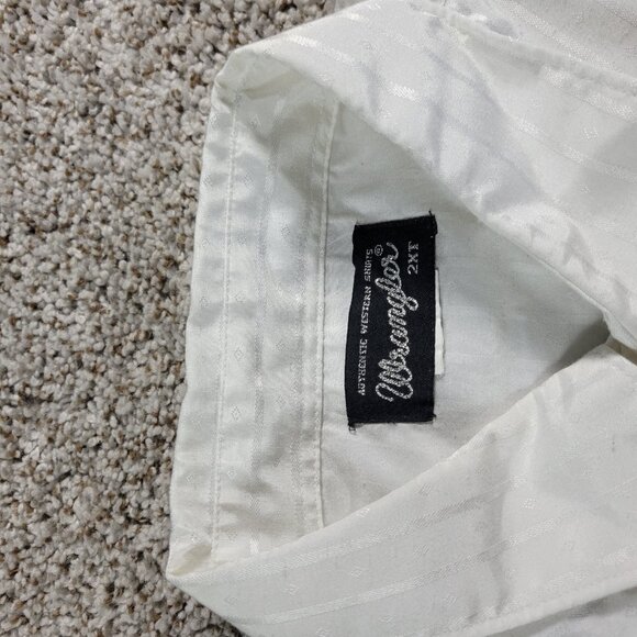 Wrangler Shirt Mens 2XLT White Long Sleeve Pearl Snap Western Stripe Argyle FLAW - Picture 3 of 8